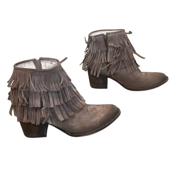 Freebird by Steven Belle Suede Double Buckle Fringe Ankle Heeled Booties US 8 - Picture 7 of 13
